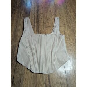 7 For All Mankind Faux Leather Cream Tan Corsette Top Blouse Size M